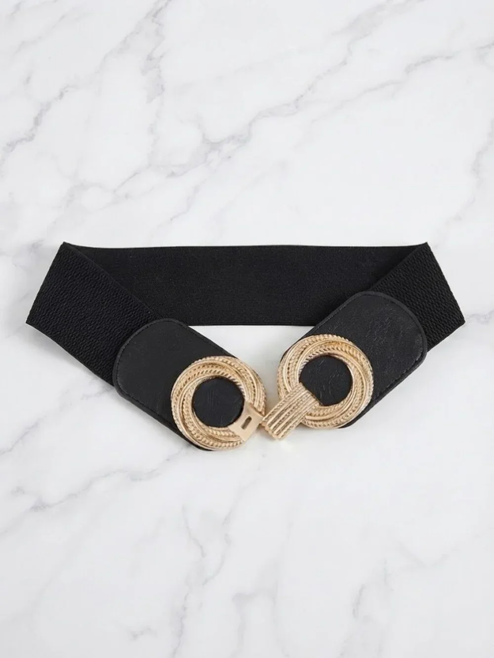 Ladies Black Elegant Double Round Stretch Belt - 29.5 Inches